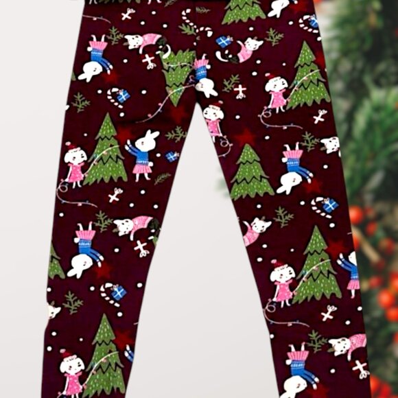 Girls Christmas Tree Unicorn Pajama Set – Ruffle Hem Top & Printed Leggings - Picture 4 of 5